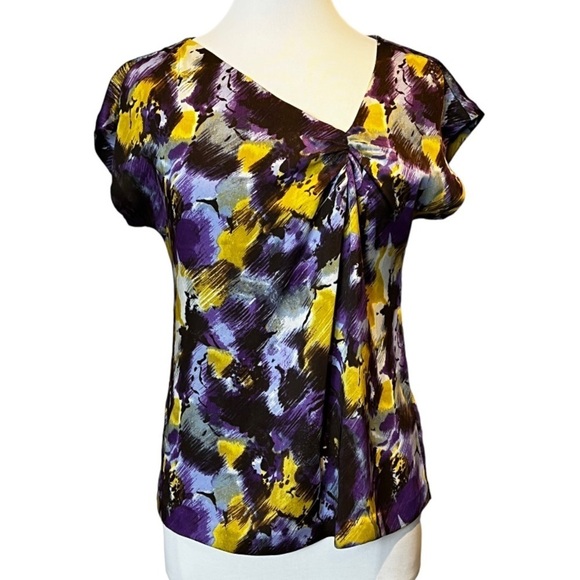 MICHAEL Michael Kors Silky Abstract Print Asymmetrical Neckline Top Shell Blouse - Picture 1 of 6